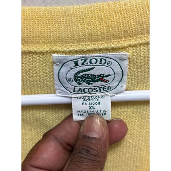Izod Lacoste XL V-Neck Sweater Yellow Acrylic Crocodile Logo - Picture 4 of 11